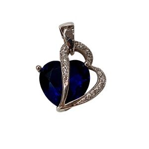Jeulia Sapphire Blue Heart Sterling Silver Pendant